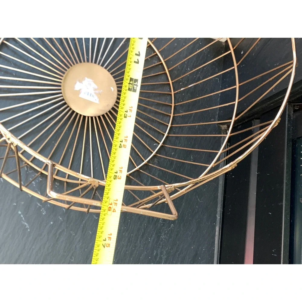 Modern Geometric Rose‎ Gold Metal Wire Storage Basket Round Copper Bin w Handles
